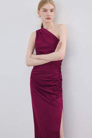 Robe asymétrique satinée avec fronce latérale - Fuchsia