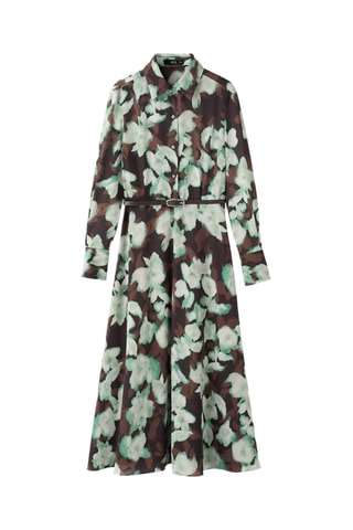Robe chemisier imprimée avec ceinture - Bleu