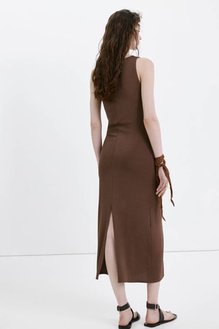 Robe froncée avec col drapé latéral - Marron