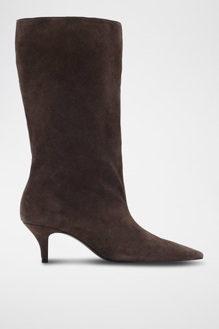 Bottes en daim à talons kitten - Marron
