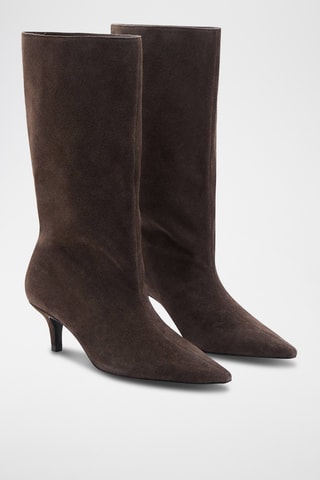 Bottes en daim à talons kitten - Marron