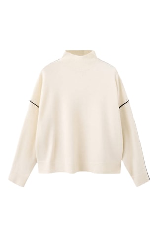 Pull col cheminée à rayures en contraste - Écru
