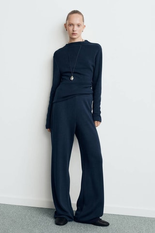 Pantalon droit taille élastique - Bleu marine