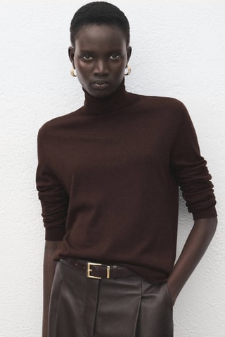 Pull-over maille col roulé - Marron