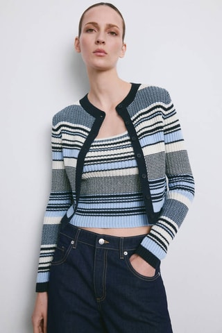 Cardigan maille rayures - Bleu