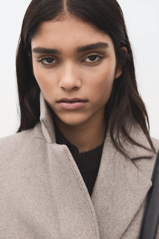 Manteau laine mélangée double boutonnage - Marron