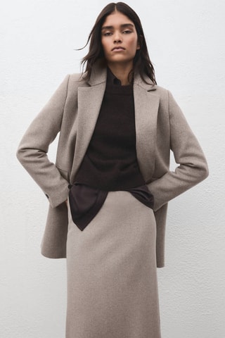 Manteau laine mélangée double boutonnage - Marron