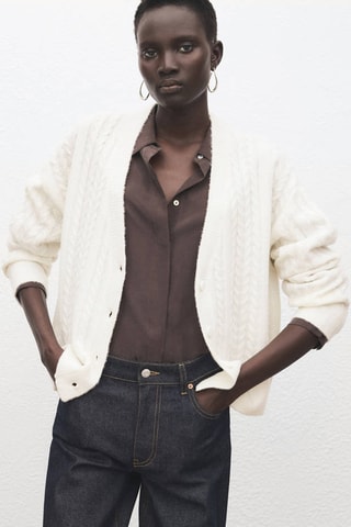 Cardigan maille tressée - Écru