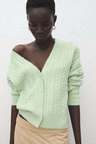 Cardigan maille tressée - Vert d'eau