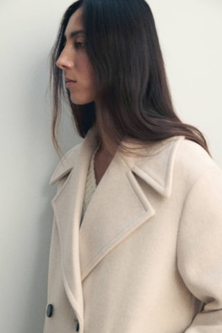 Manteau laine mélangée croisé - Gris clair