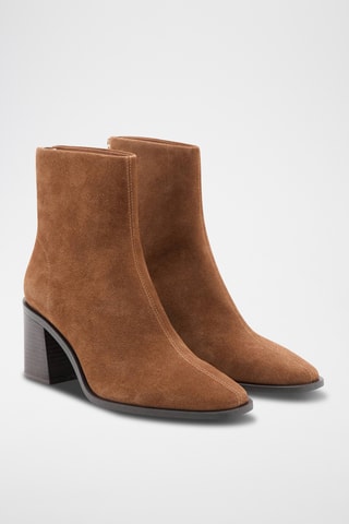 Bottines suède talon bloc - Marron clair