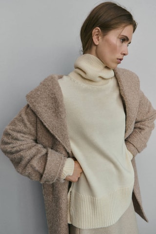 Manteau tissu bouclé à revers - Beige