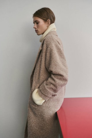 Manteau tissu bouclé à revers - Beige