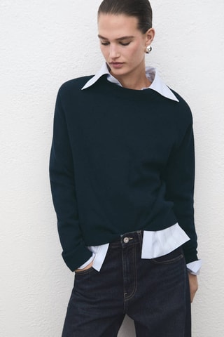 Pull-over maille laine mélangée - Bleu marine