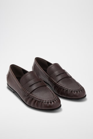 Mocassins cuir détail en forme de masque - Marron