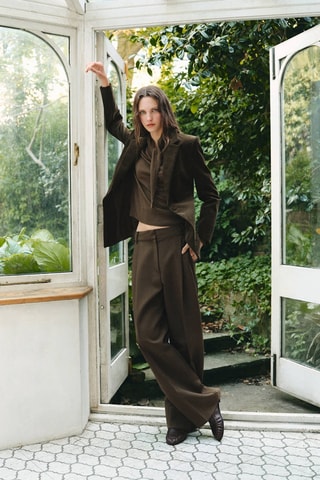 Blazer en velveton à poches - Kaki