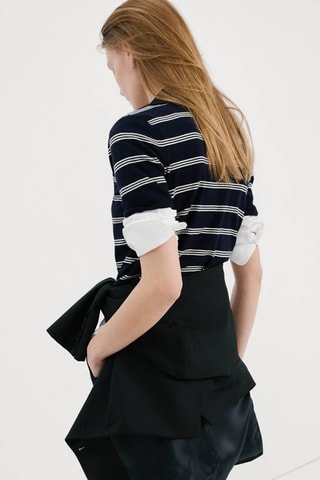 Pull-over rayures col polo - Bleu marine