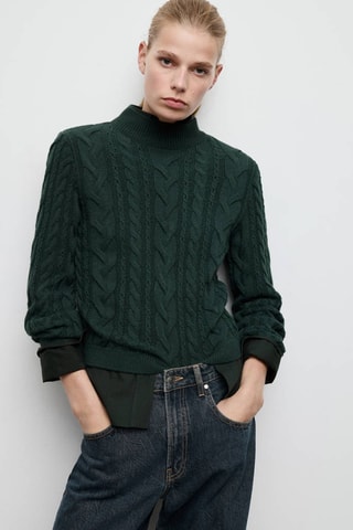 Pull-over torsades col montant - Vert clair