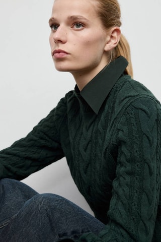 Pull-over torsades col montant - Vert clair