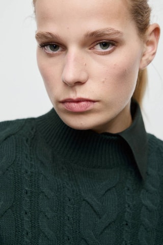 Pull-over torsades col montant - Vert clair