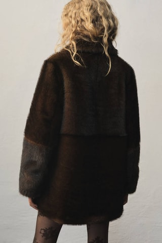 Manteau fausse fourrure coupe midi - Marron