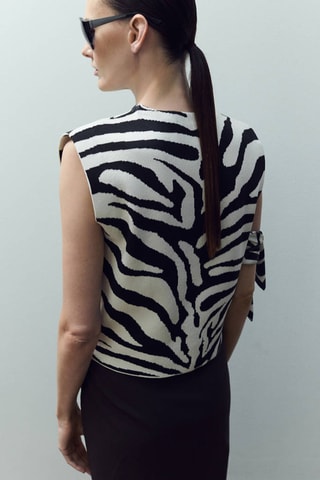 Top en maille à imprimé zèbre - Noir