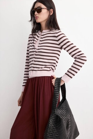Cardigan maille rayures - Rose