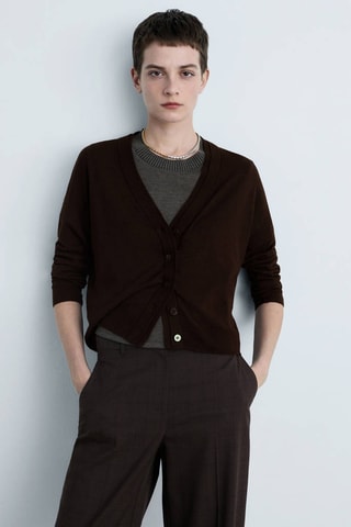 Cardigan maille col V - Marron