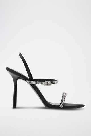 Sandales talon lanière strass - Noir