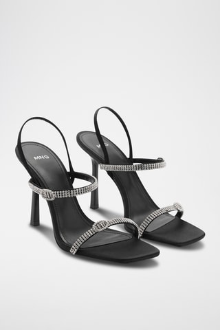 Sandales talon lanière strass - Noir