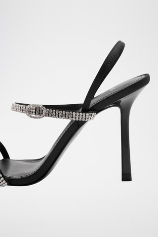 Sandales talon lanière strass - Noir