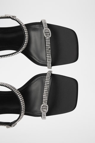 Sandales talon lanière strass - Noir