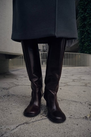 Bottes hautes talon cuir - Marron