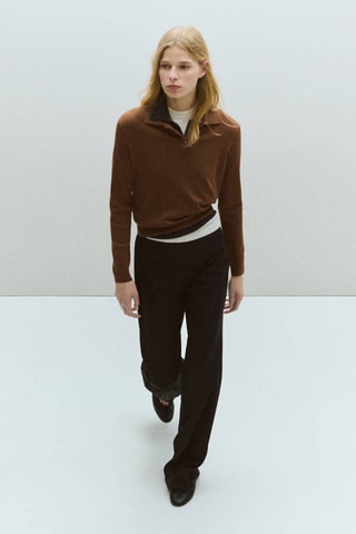 Pull-over laine col polo - Marron