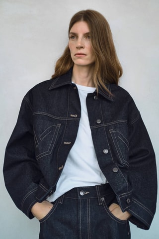Veste denim coutures décoratives - Bleu