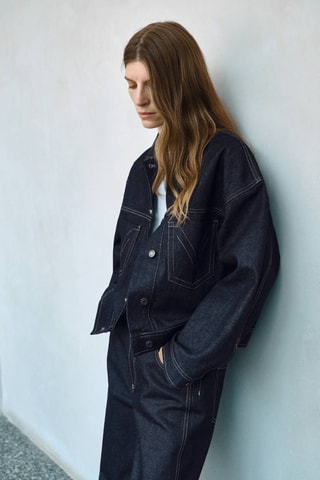 Veste denim coutures décoratives - Bleu