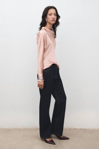 Blouse satin col bénitier - Rose clair