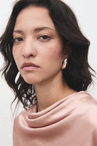 Blouse satin col bénitier - Rose clair