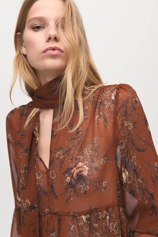 Blouse nœud imprimé fleuri - Rouge