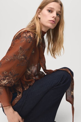 Blouse nœud imprimé fleuri - Rouge
