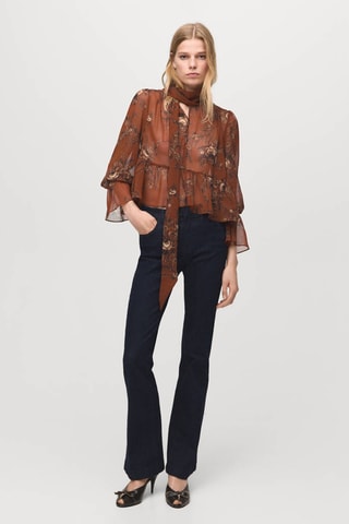 Blouse nœud imprimé fleuri - Rouge