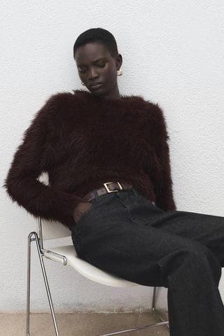 Pull en fausse fourrure - Marron