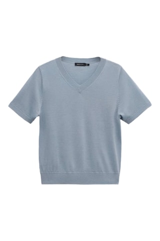 Pull-over 100 % laine manches courtes - Bleu