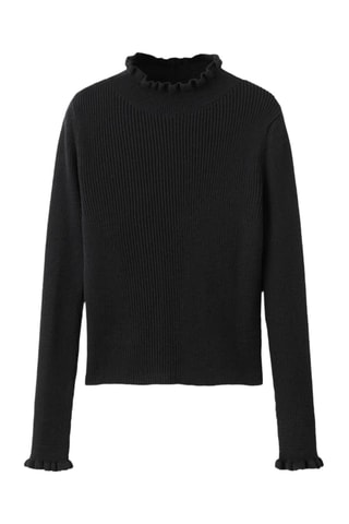 Pull côtelé finitions festonnées - Noir