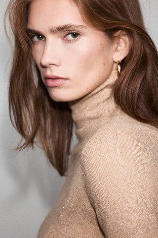 Pull-over Lurex col montant - Marron