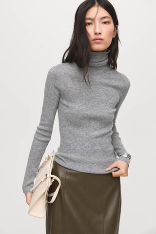 Pull-over à col montant en laine - Gris clair