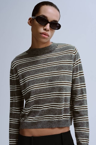 Pull-over en maille à rayures - Gris chiné