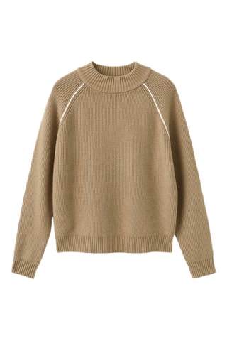 Pull col cheminée à rayures en contraste - Marron