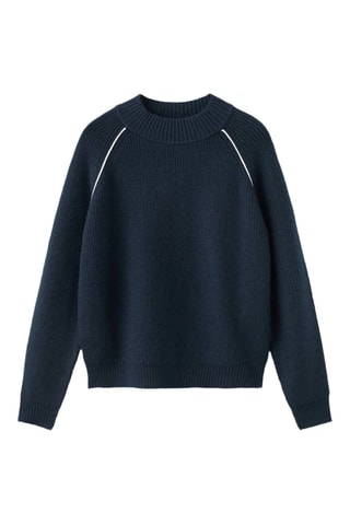 Pull col cheminée à rayures en contraste - Bleu marine