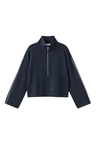 Pull col zippé à rayures en contraste - Bleu marine